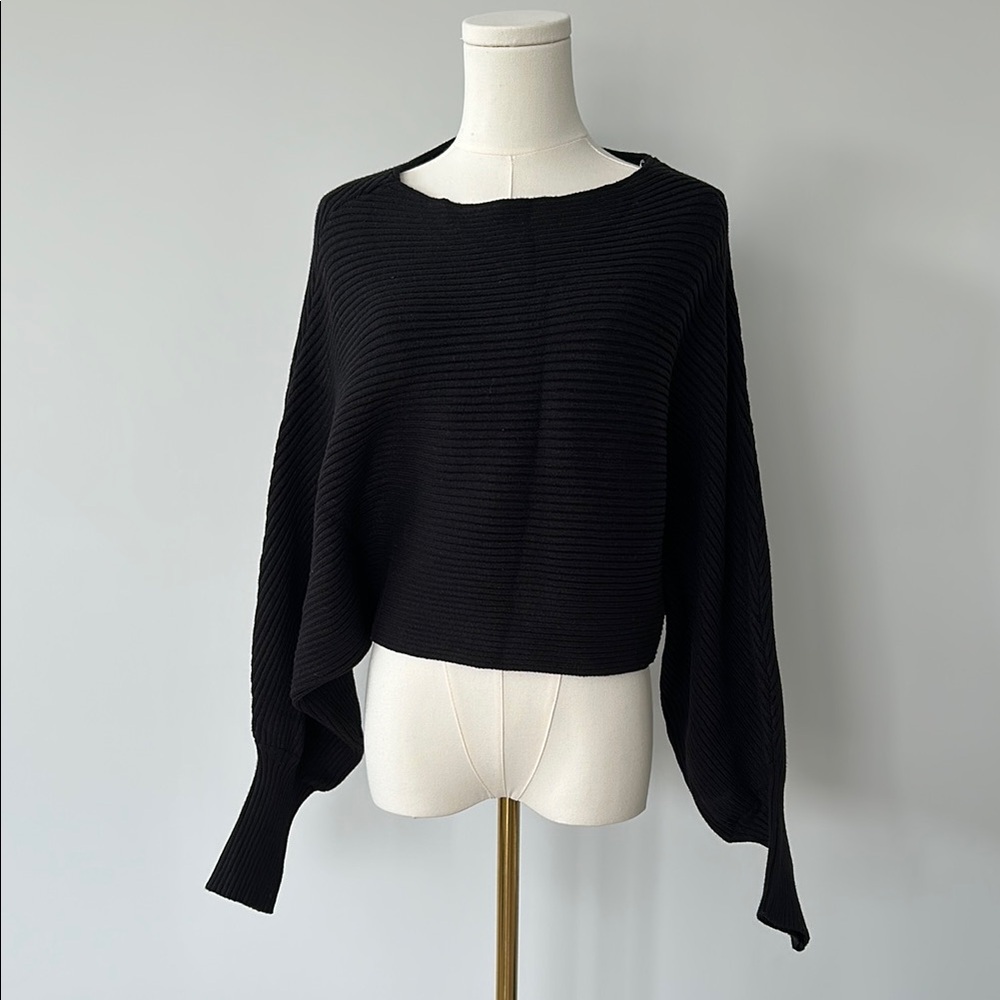 Lulu's Black Sweater with Wide Neckline and Billowy Sleeves